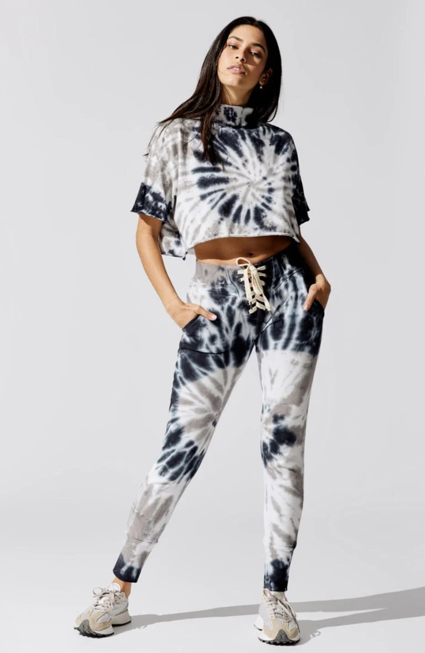 NSF Maddox Tie Dye Lounge Set Crop Top Slim Tie Front Sweats Petite S Made USA